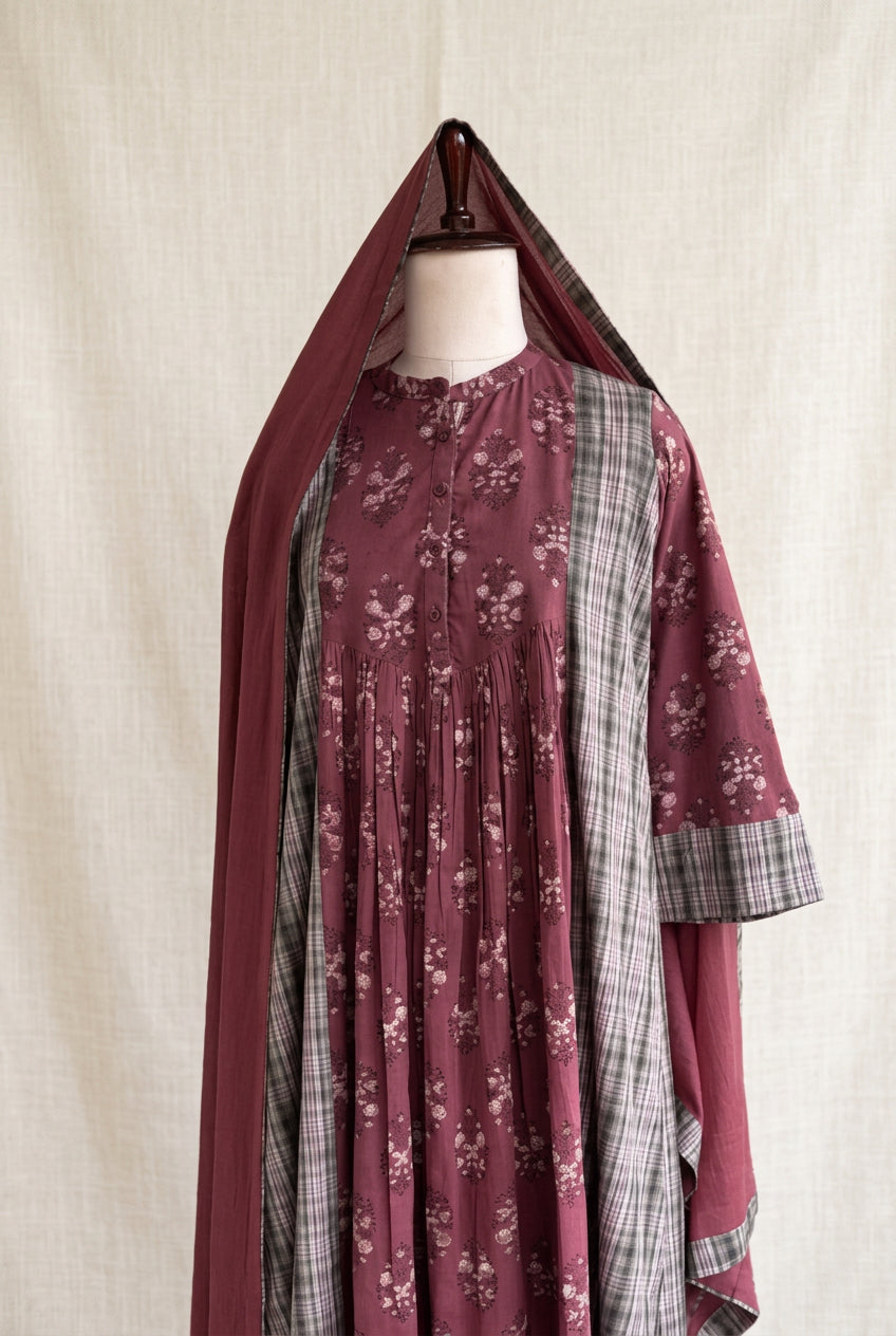 JAIPUR COTTON BLOCK PRINTED WITH CHECKS SALWAR SET
